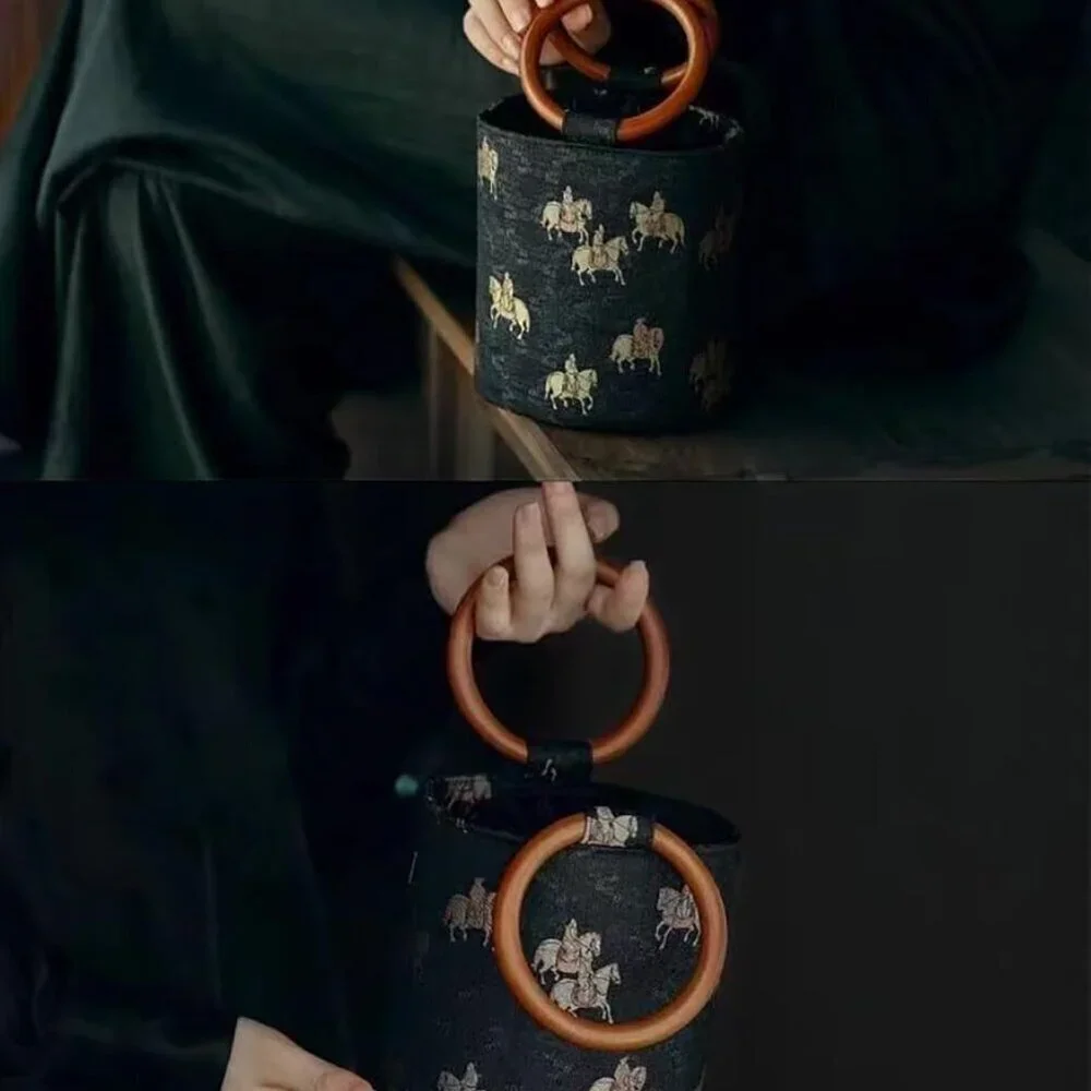 Women Silk Handbag Top-Handle Chinese Pattern Elegant Tote for Travel